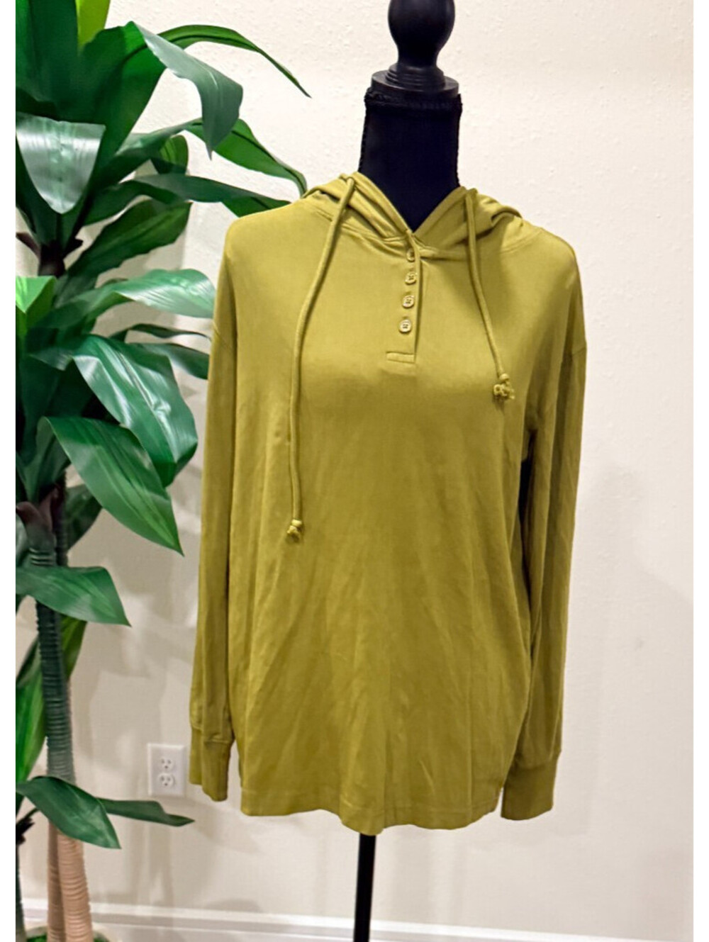 Mono B Ridgeline Pima Cotton Henley Hoodie Supima Olive Green NWT S